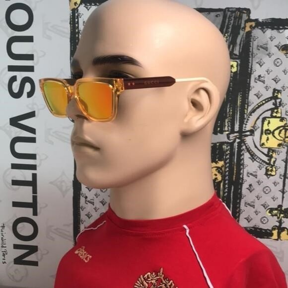 💯 - New  Authentic Gucci Orange Mirror Rectangular Men's Sunglasses GG0975S … - Picture 7 of 13